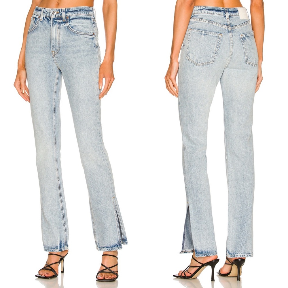 GRLFRND Jeans 27 Harlow High Rise Boot Cut Ankle Slit Encinitas Blue
